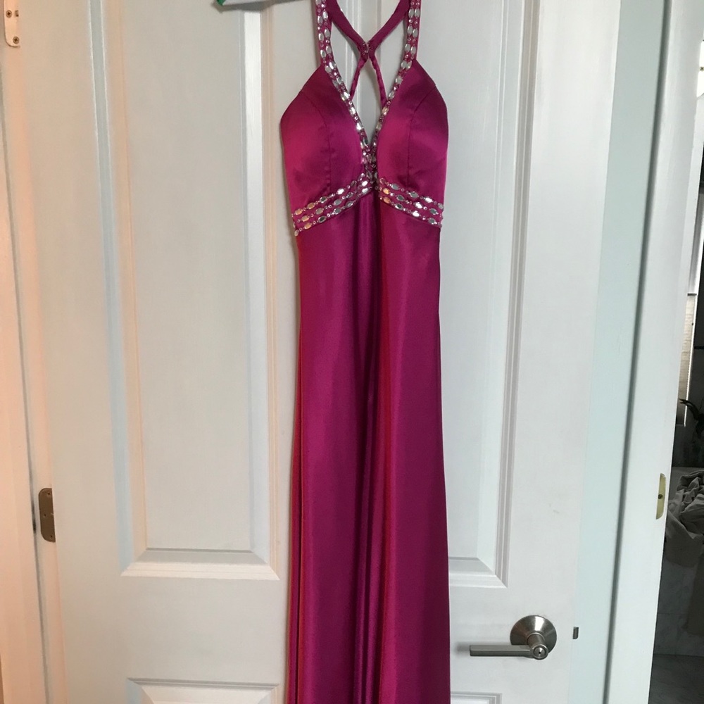 Pink silky open back prom dress size 4